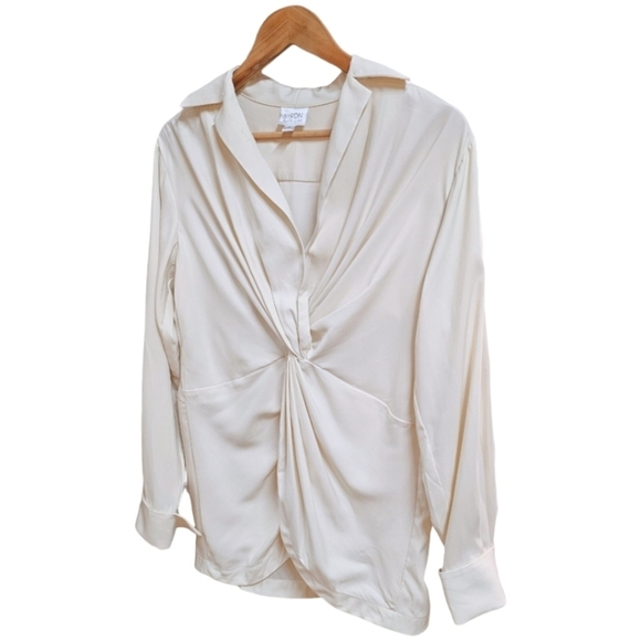 Byron Byron Lars Cream Twist Front Long Sleeve Satin Blouse Size 8 Classic - Picture 2 of 9